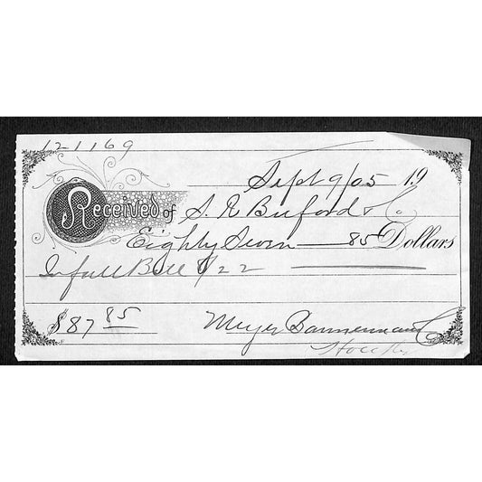 1905 Payment Receipt / Billhead From S.R. Buford In / Near Virginia City Montana