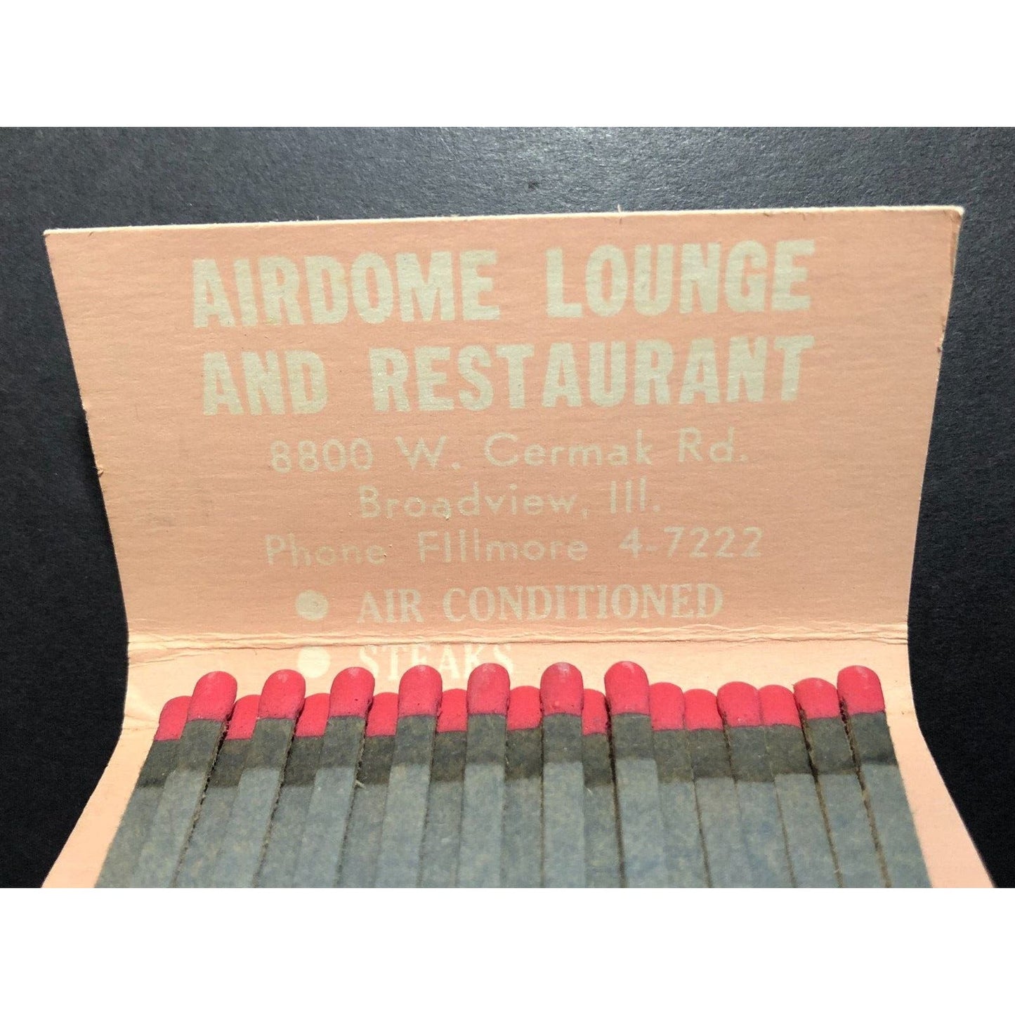 Airdome Lounge Restaurant Broadview, IL Near Full (-2) Matchbook c1960's Scarce