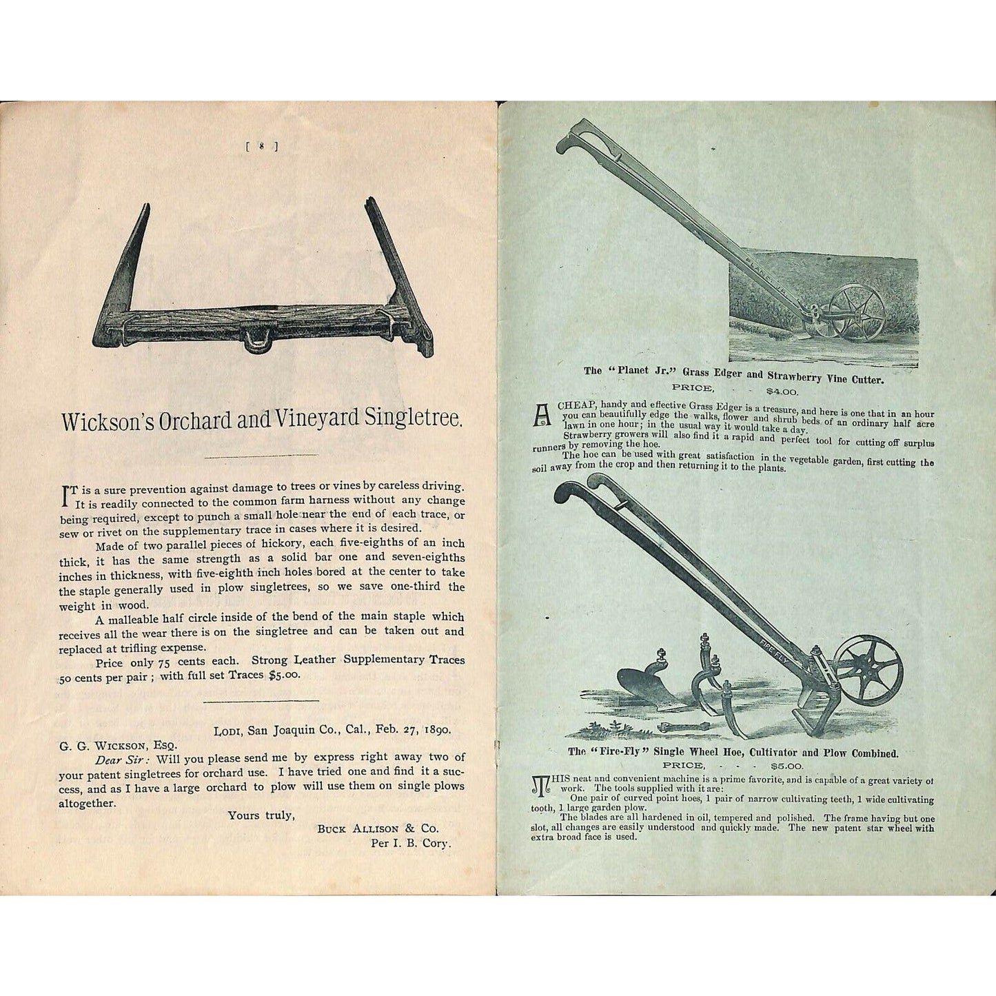 Scarce 1890 "G.C. Wickson & Co. Horticultural Implements" Catalog 8pp SF, CA