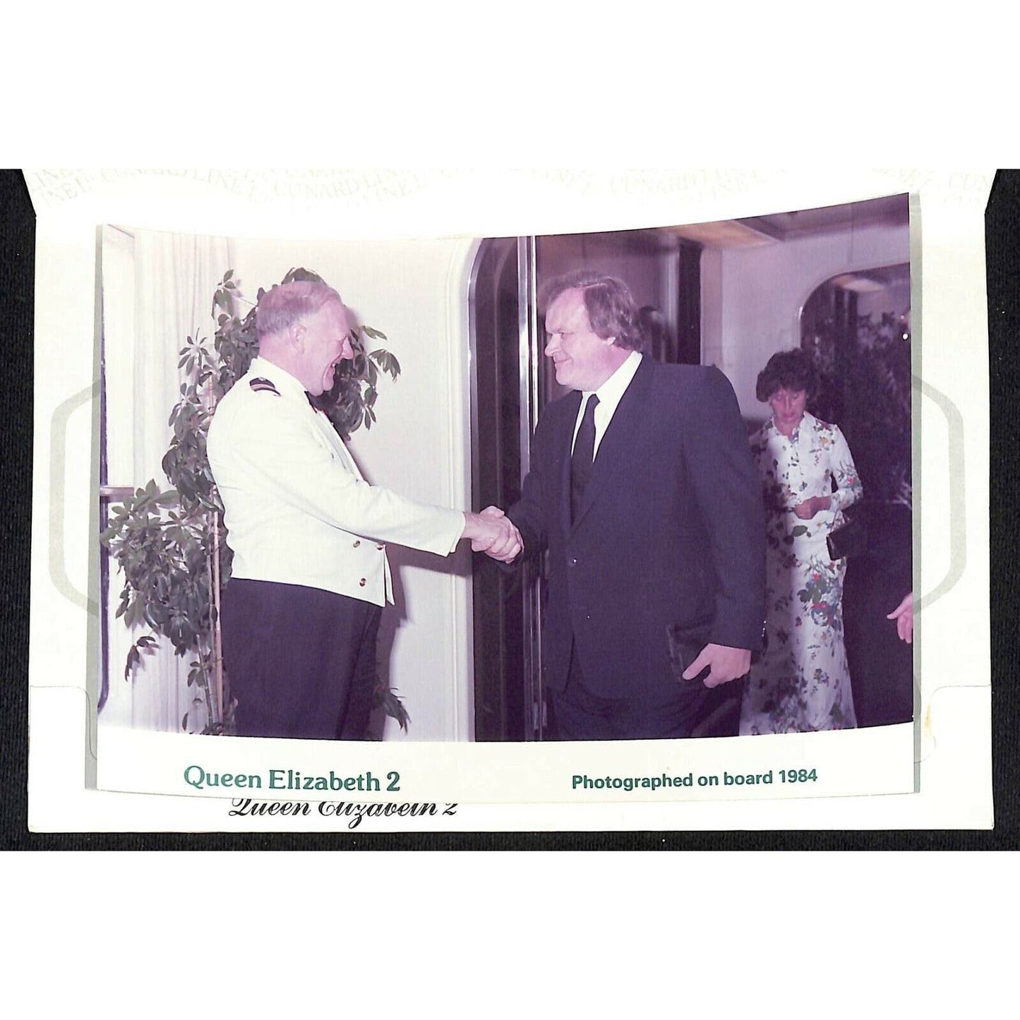 1984 Cunard Lines Queen Elizabeth 2 Souvenir On Board Photograph (with Captain?