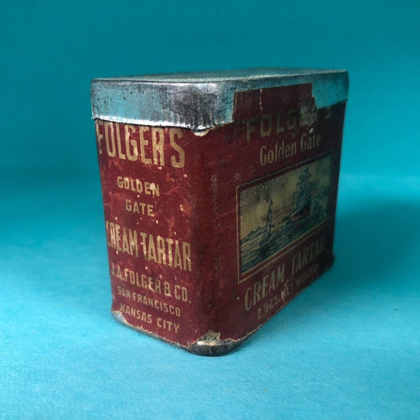 Folder's Golden Gate Cream Tartar Spice Tin 1 7/8"h c1920's-30's Scarce