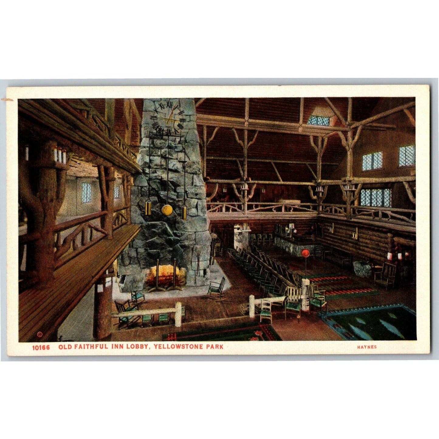 Vintage Postcard c1940's Old Faithful Inn Lobby, Yellowstone Park