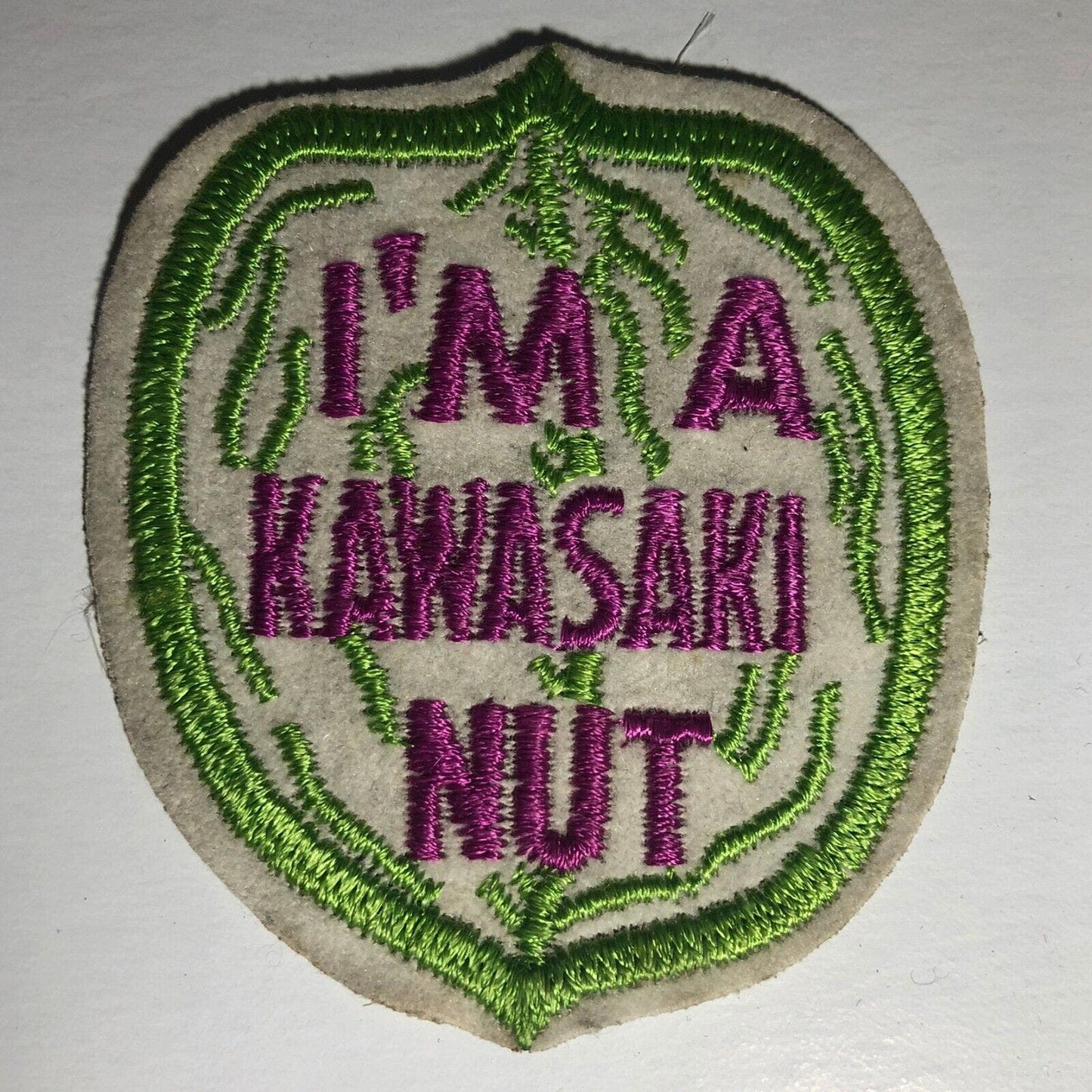 "I'm A Kawasaki Nut" Vintage Embroidered Patch VGC c1970's Funny Scarce