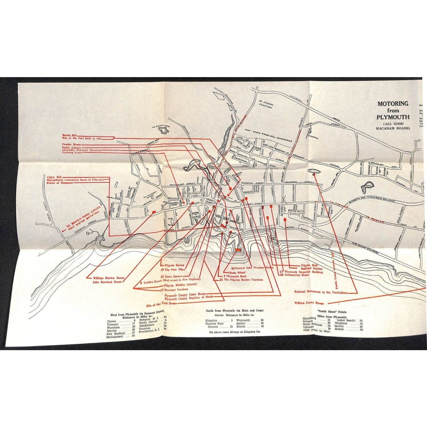 "Motoring from Plymouth All Good Macadams Roads" MASS. Map 1931 VGC Scarce