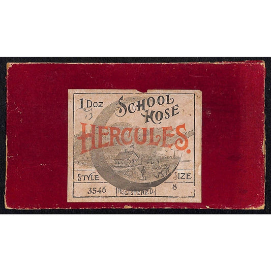 "Hercules School Hose" Label on Box Panel c1896-1905 Style 3546 Size 8 Crescent