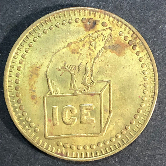 Ice Polar Bear Sitting on Ice Cube No Cash Value Vintage Vending Token 25mm