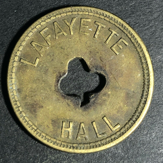 24.5mm Brass Lafayette Hall (Saloon Sacramento, CA) Token Clover Shamrock (#47)