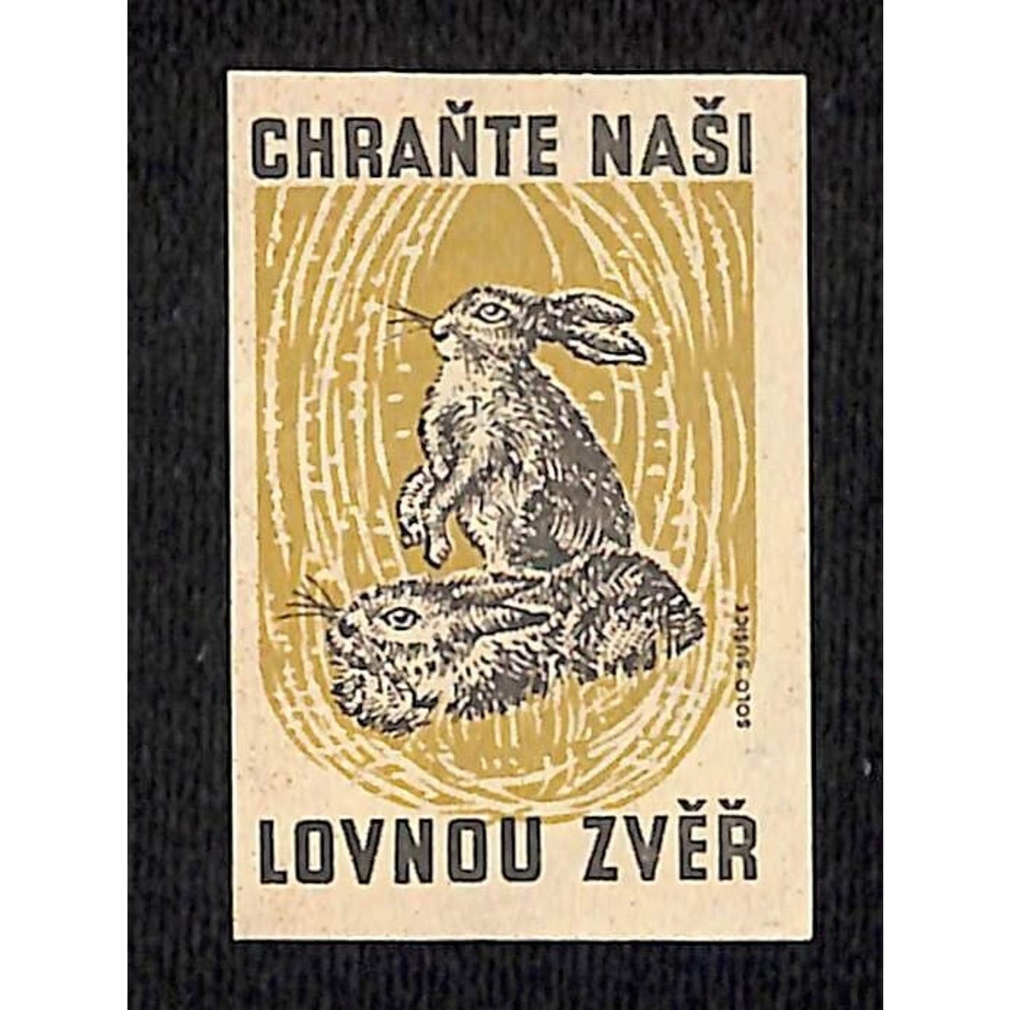 Vintage Matchbox Label Czech Protect Our Hunting Animals Rabbit Hare c1960