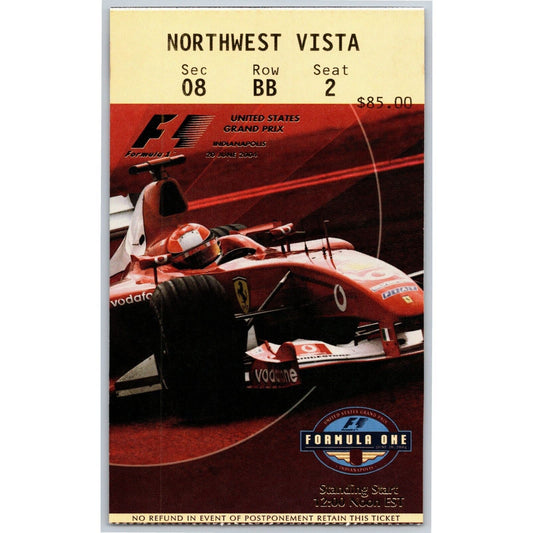 2004 Indianapolis Formula One Grand Prix Racing Race Day Ticket Stub - Seat 2