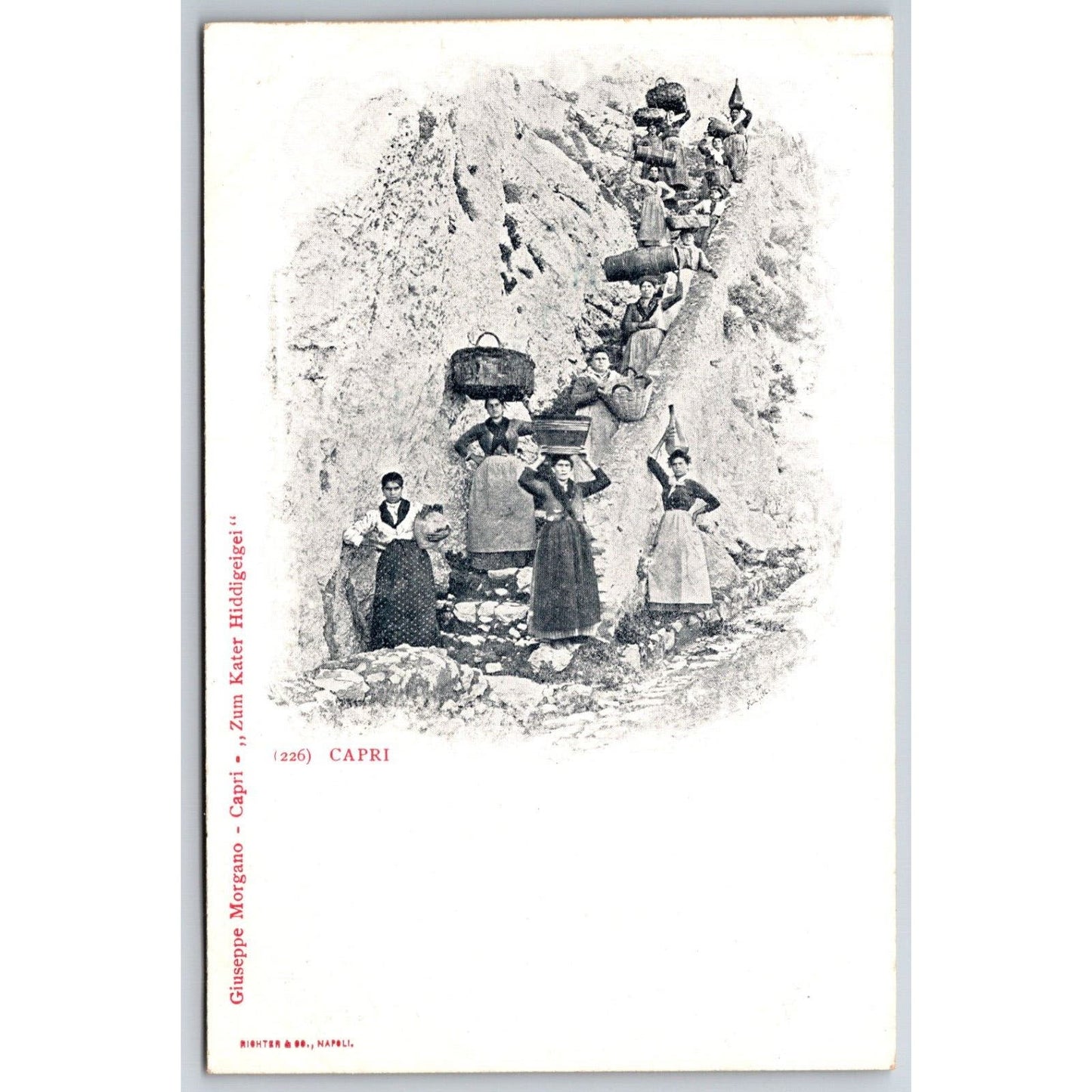 Italian Postcard Capri Group of Women Carry Baskets on Head Up Rocky c1901-1907