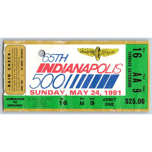 1981 Indianapolis 500 Ticket Stub Racing IMS - seat 9