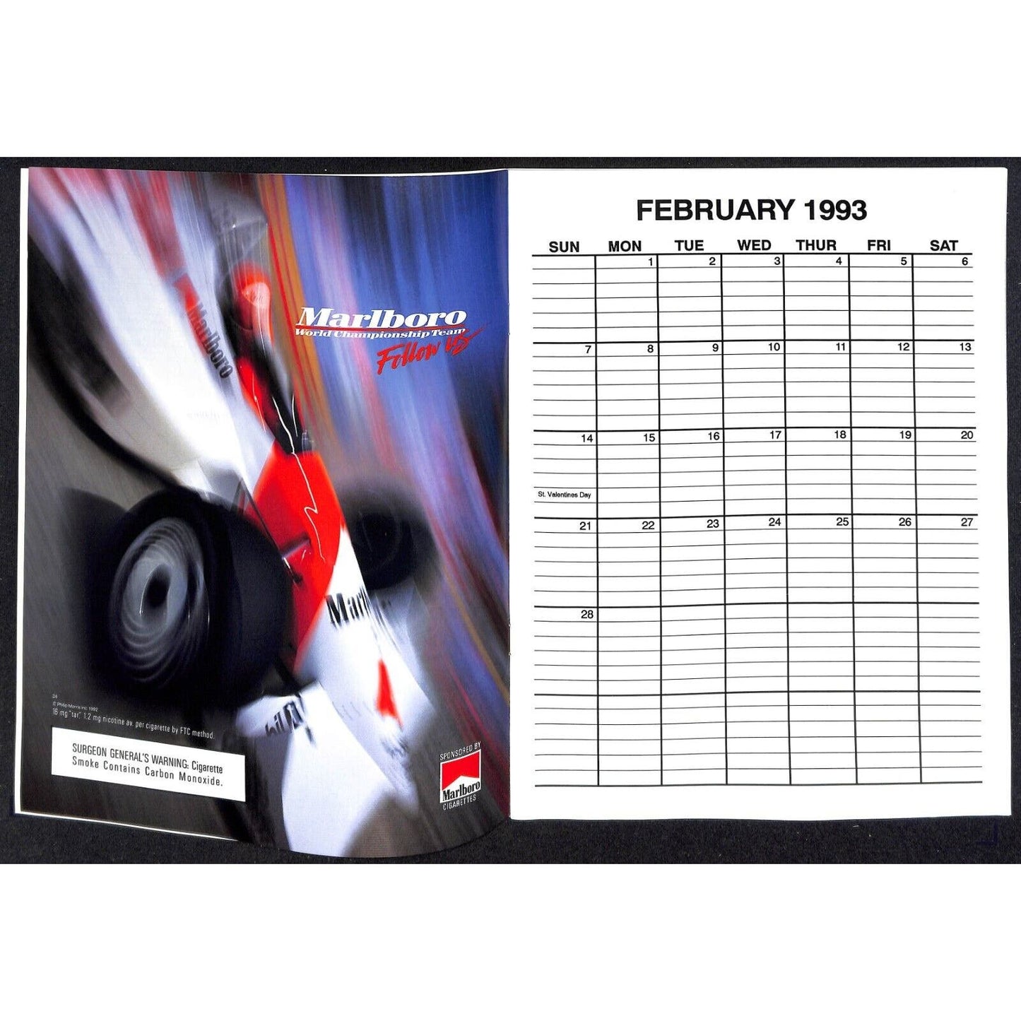 1993 Indy 500 PPG CDA Championship Drivers Assoc. Calendar w/ Bobby Rahal
