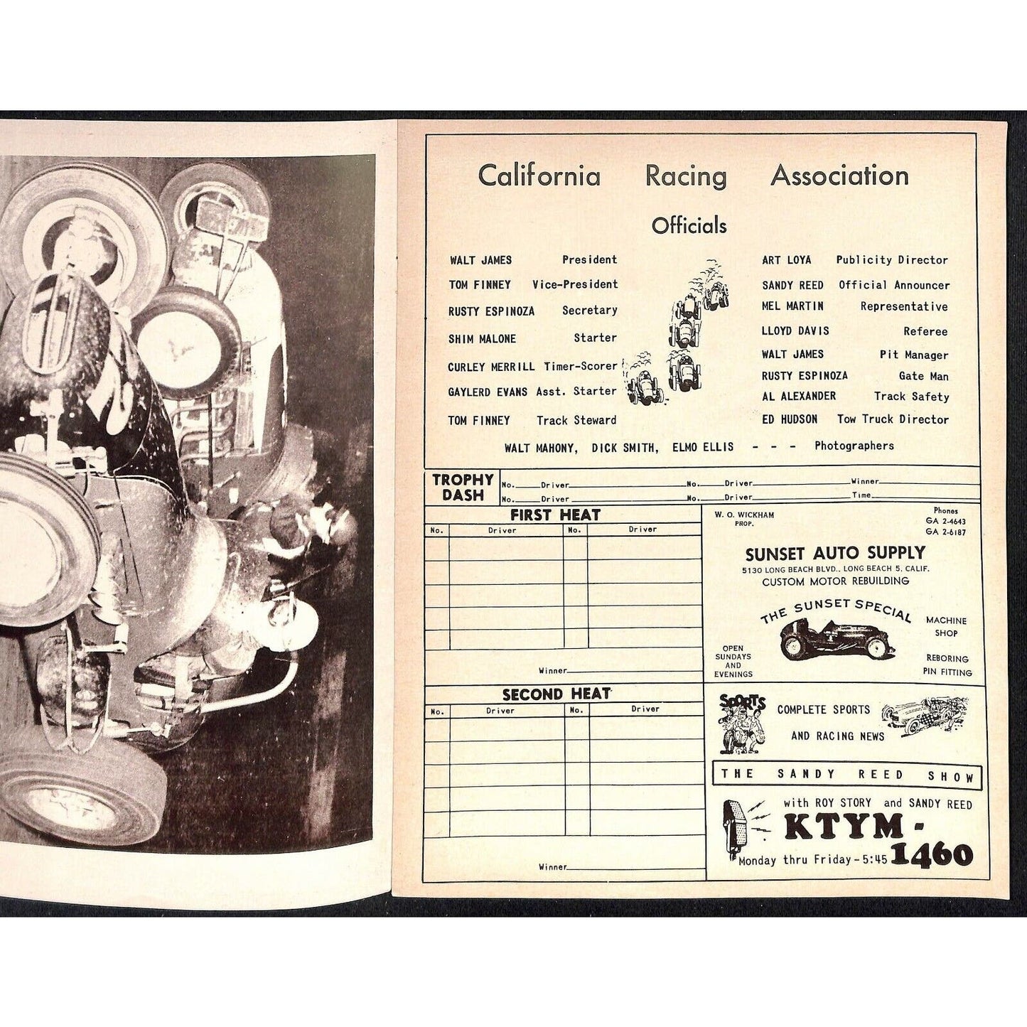 Scarce 9/8 1962 Big Car Auto CRA Racing Program Ascot Park Gardena 8pp.