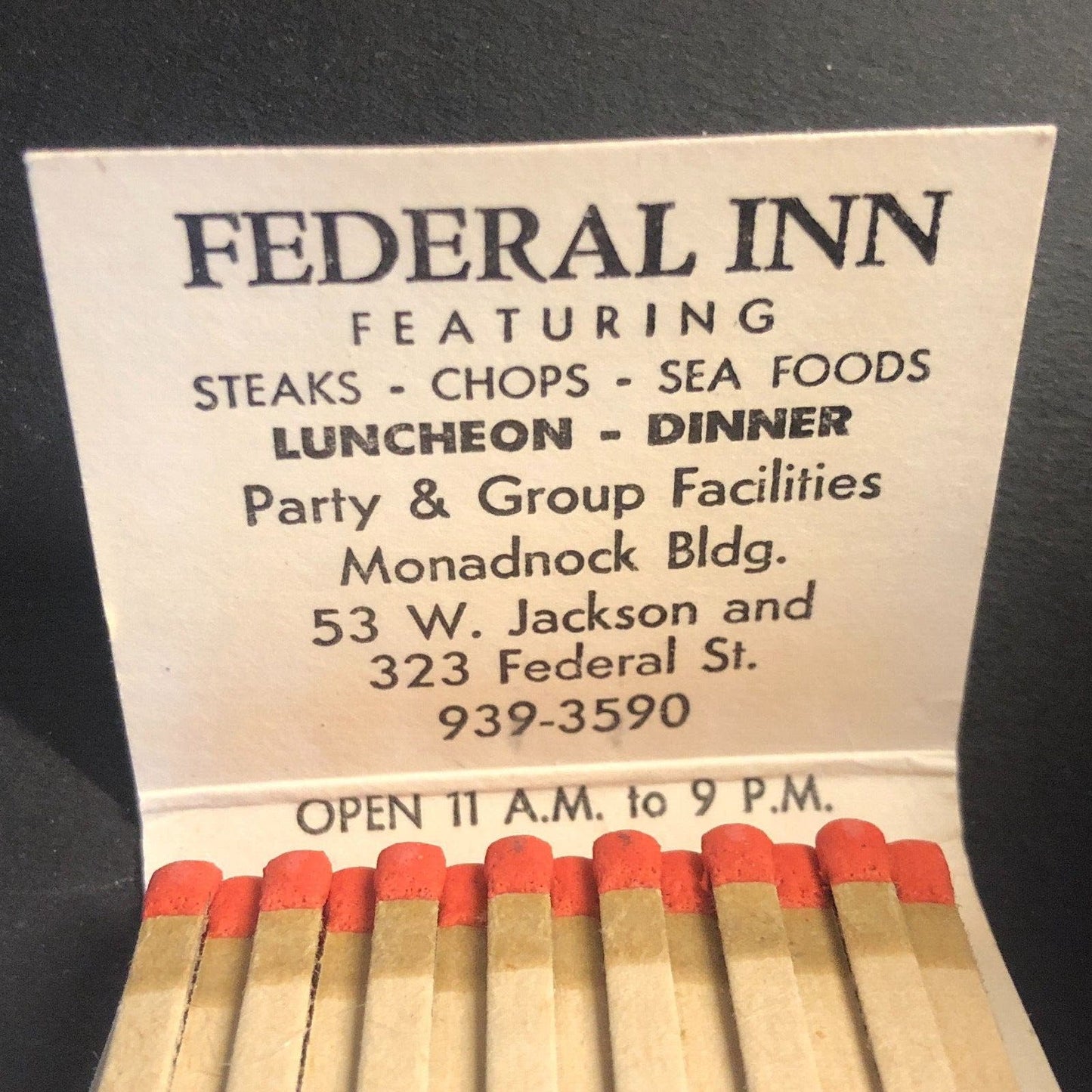 Federal Inn Restaurant Chicago Vintage Full Matchbook c1960's-73