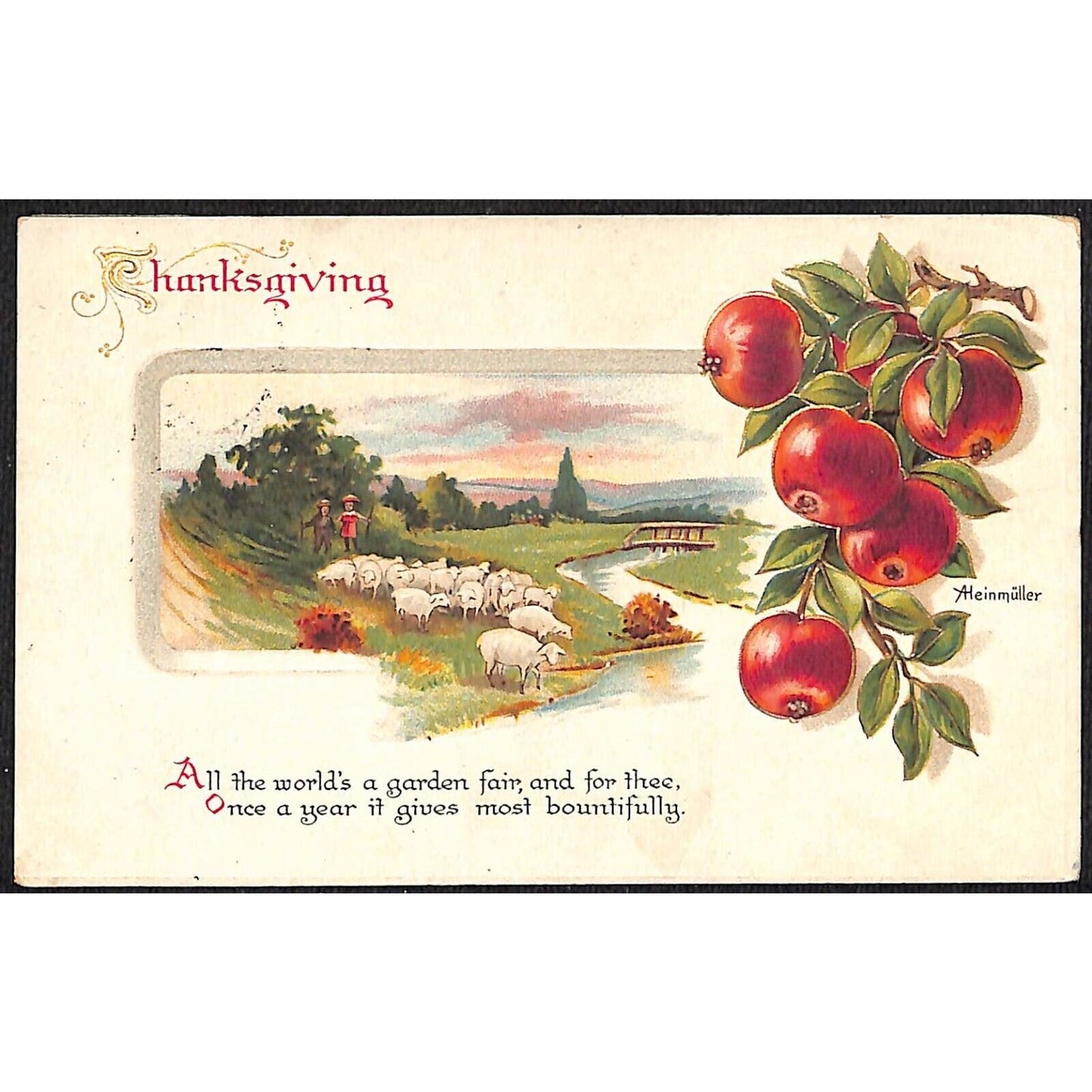 Thanksgiving Postcard "All the World's a Garden Fair" Aleinmuller Emb c1910 VGC