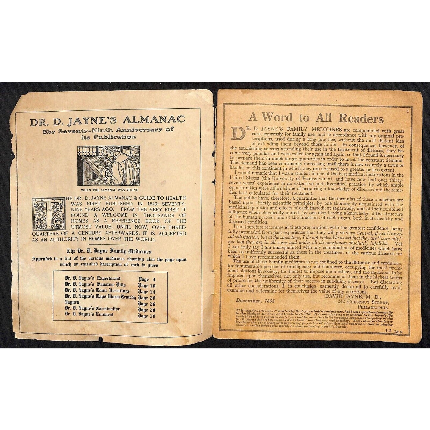 Dr. D. Jayne's Medical Almanac Calendar Philadelphia 1922 32pp