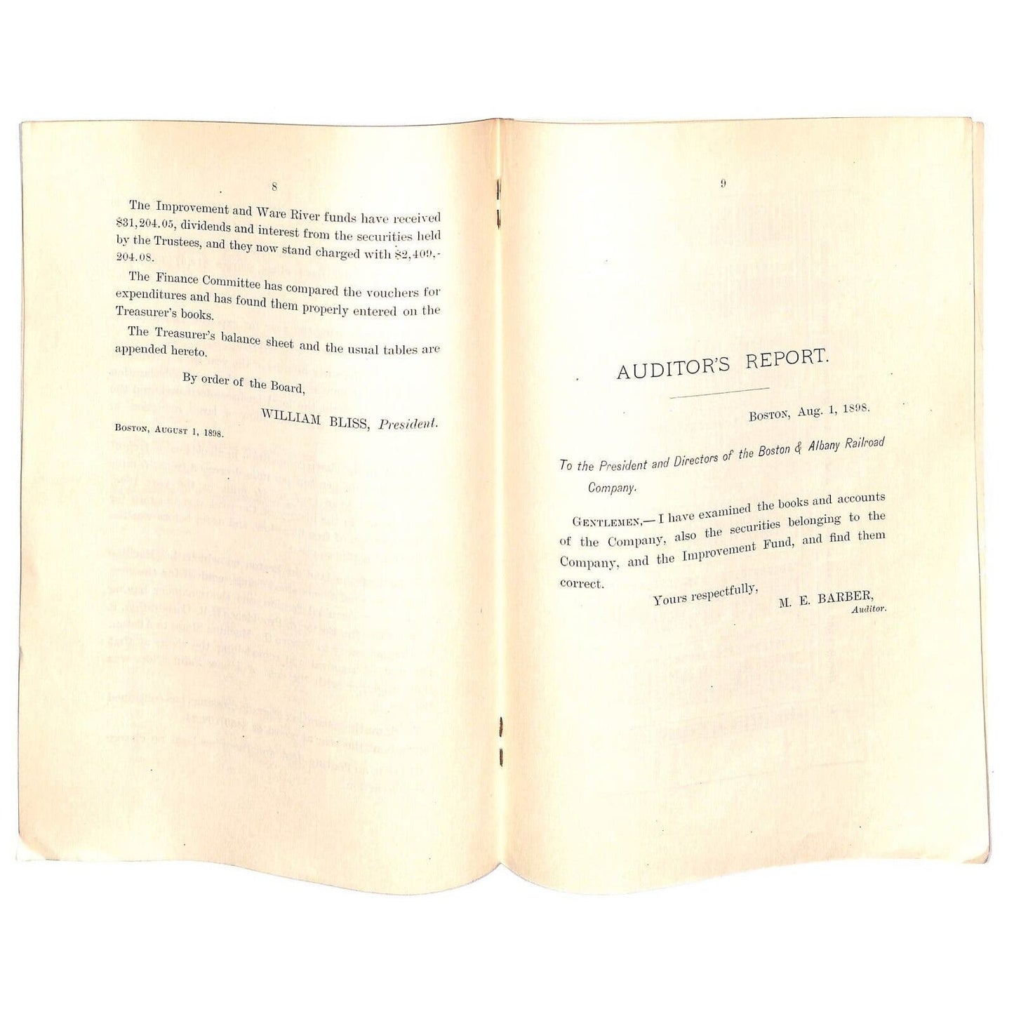 1898 Boston & Albany Railroad Annual Report 16pp - Scarce