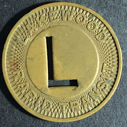 Lakewood Rapid Transit (OH) Brass G/F One Way Fare Token 23mm