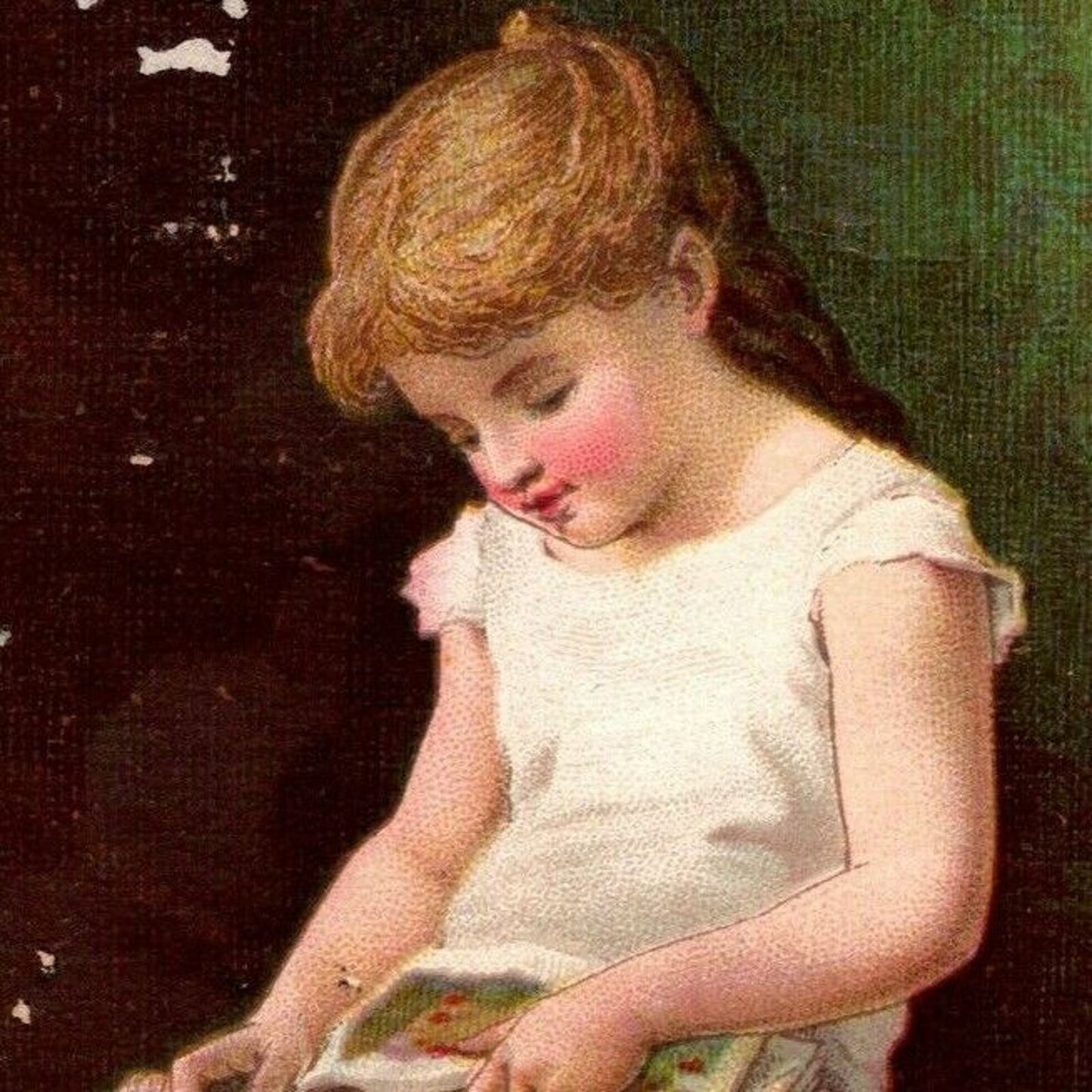 Victorian Trade Card Niagara Gloss Starch - Girl Reading Books