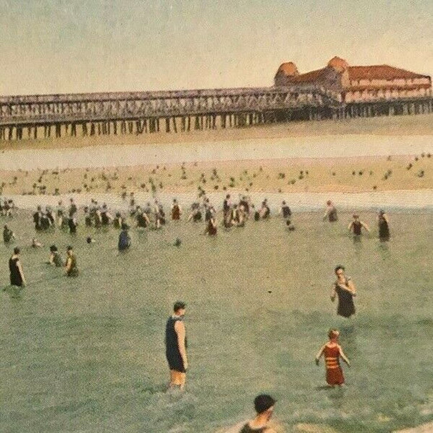 Vintage Postcard -Bathers at Long Beach, California