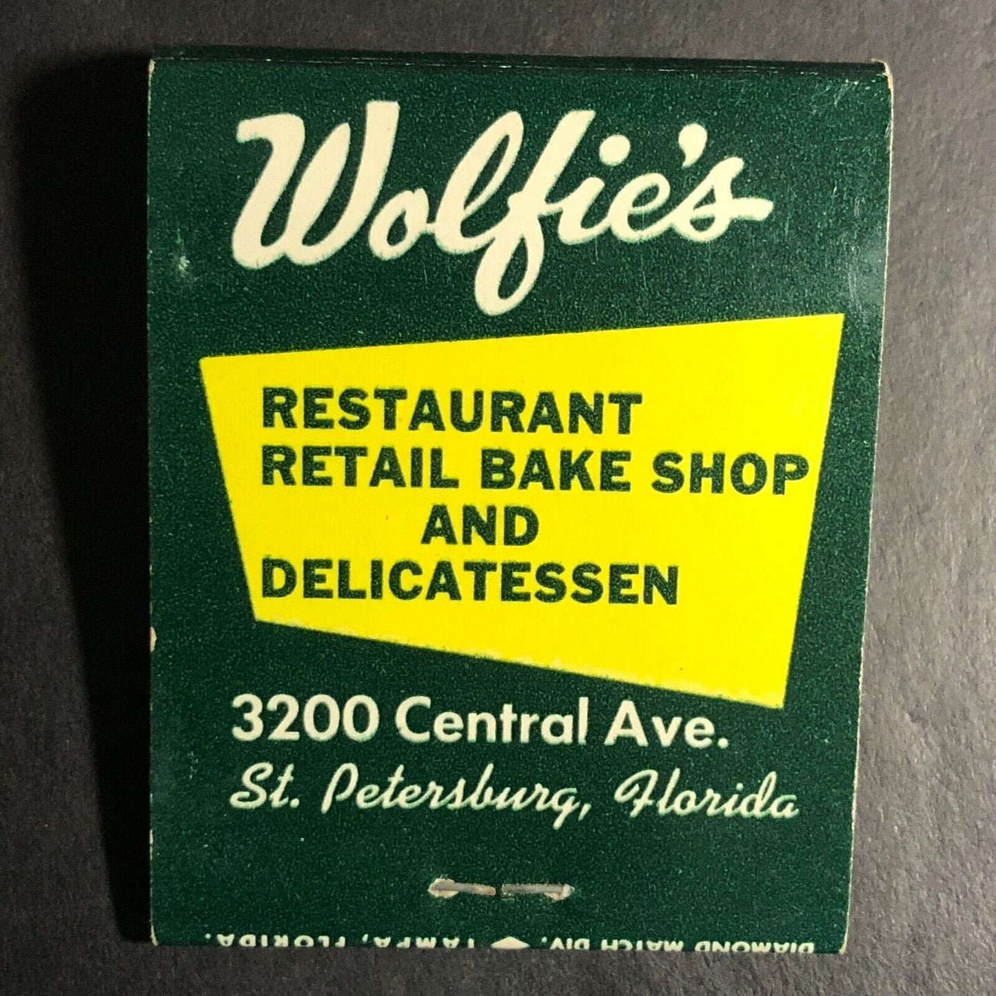 Wolfie's Restaurant Sandwich Shop St Petersburg Matchbook c1968-73