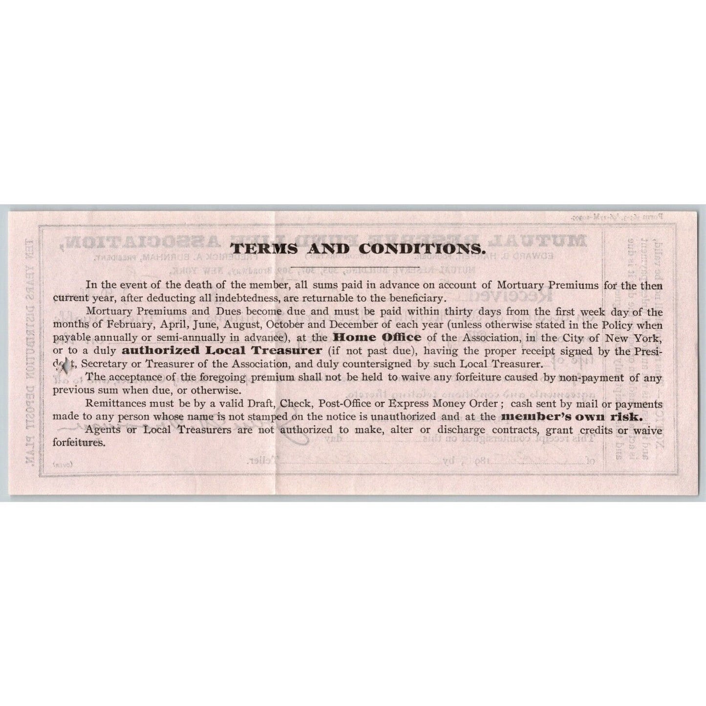 1896 Ex Civil War Soldier Document - Mutual Reserve Fund Life Ins. Receipt