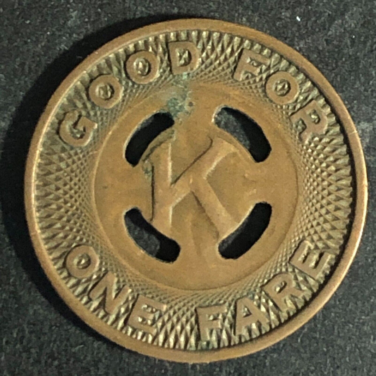 Kingston City Transp. Corp. (NY) Brass G/F One Fare Transit Token -- "K" 20mm