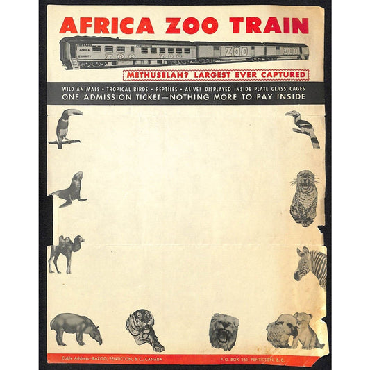 Africa Zoo Train Circus Letterhead c1954 Real Photo Graphics Scarce