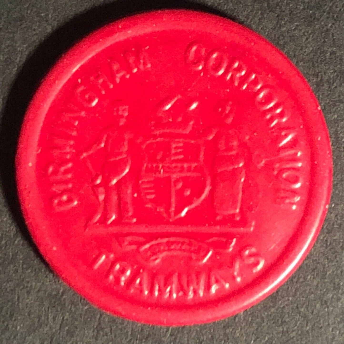 Birmingham Tramways England Plastic Token Red 1D 22mm c50's-60's
