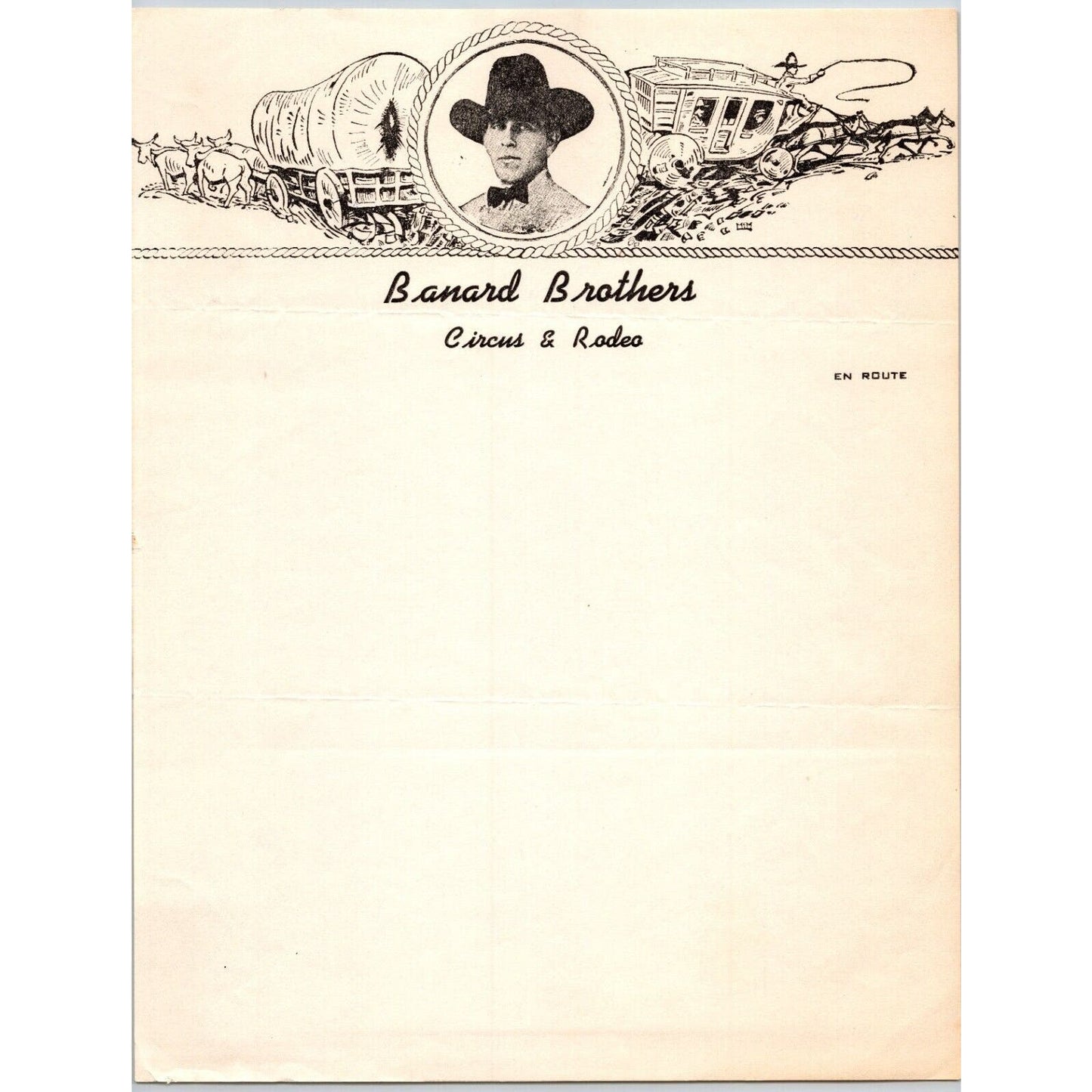 Banard Brothers Circus Rodeo Letterhead c1945 Covered Wagon Stage Coach Scarce