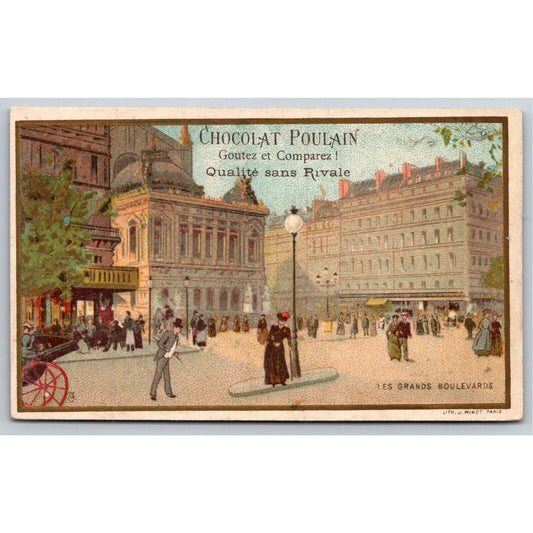 French Victorian Trade Card Chocolat Poulin "Les Grands Boulevards"