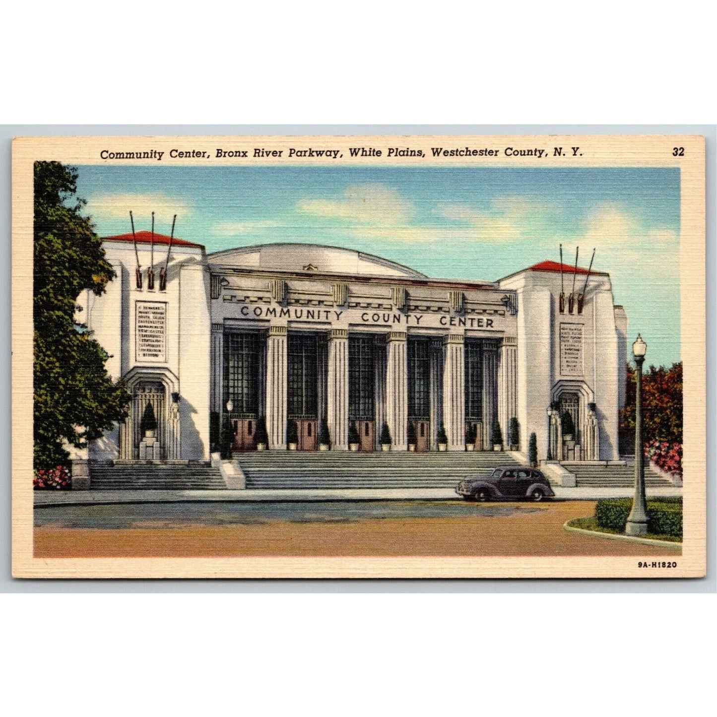Vintage Linen Postcard Community Center, Bronx River Parkway White Plains, NY