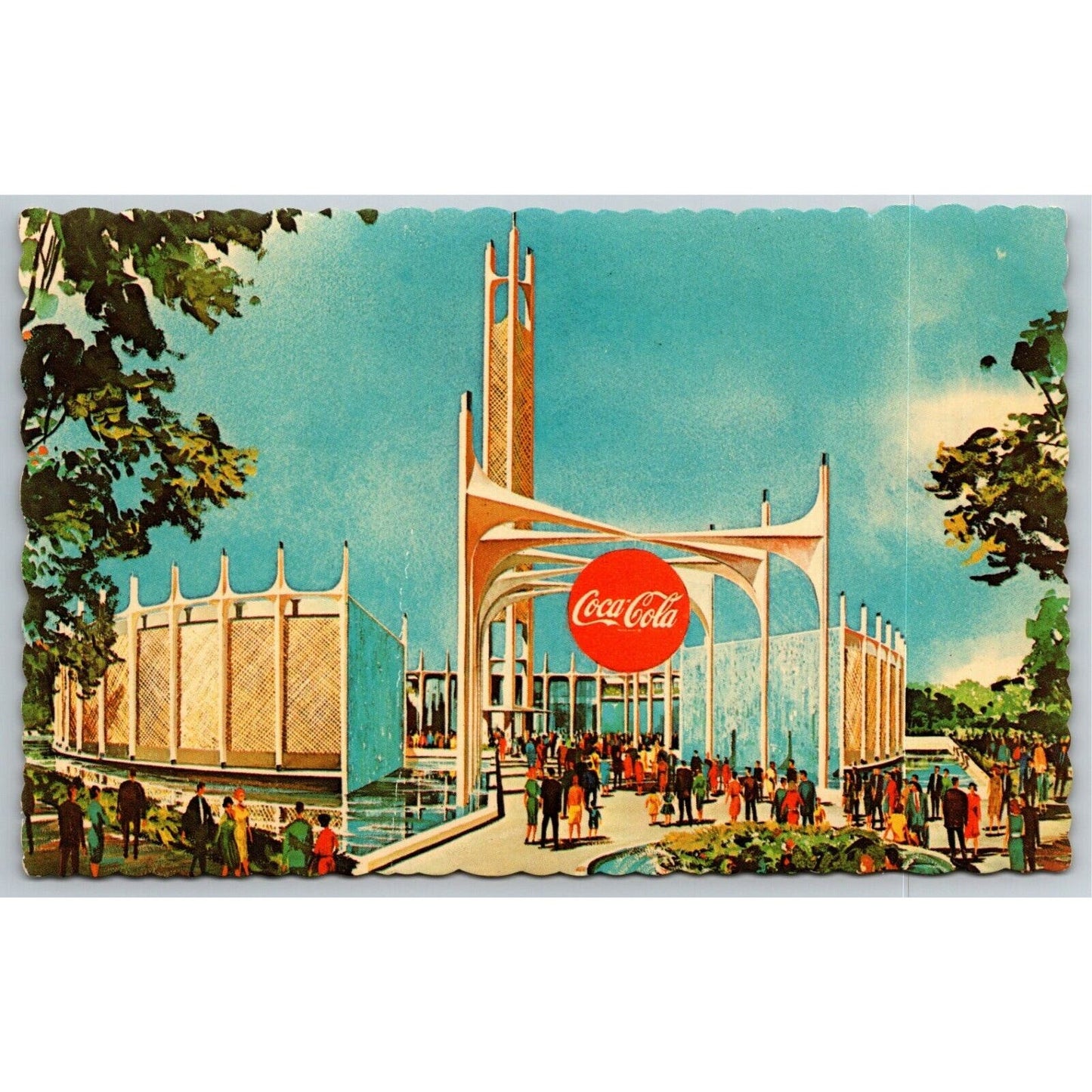 Vintage 1964-65 World's Fair Postcard -The Coca-Cola Pavilion Button