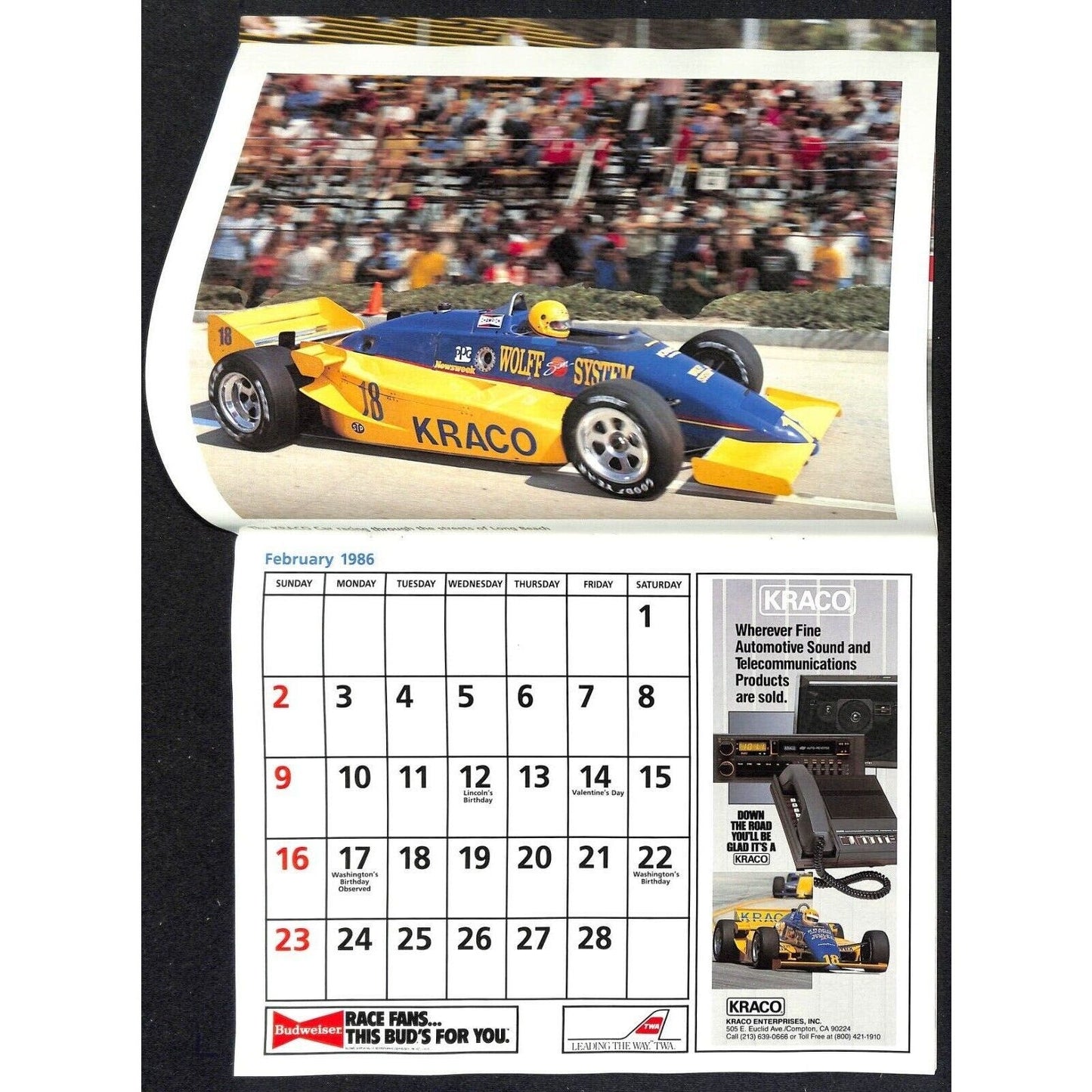 1986 Indy 500 PPG CDA Championship Drivers Assoc. Calendar w/ Drivers Cars