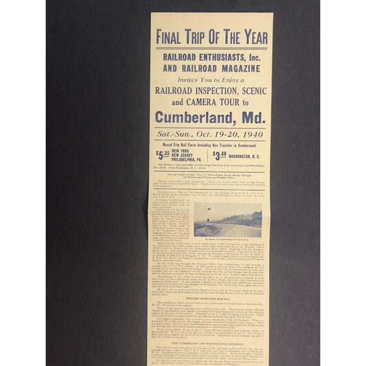 Dbl. Sided 1940 Baltimore & Ohio RR Broadside Enthusiasts Magazine's Camera Tour