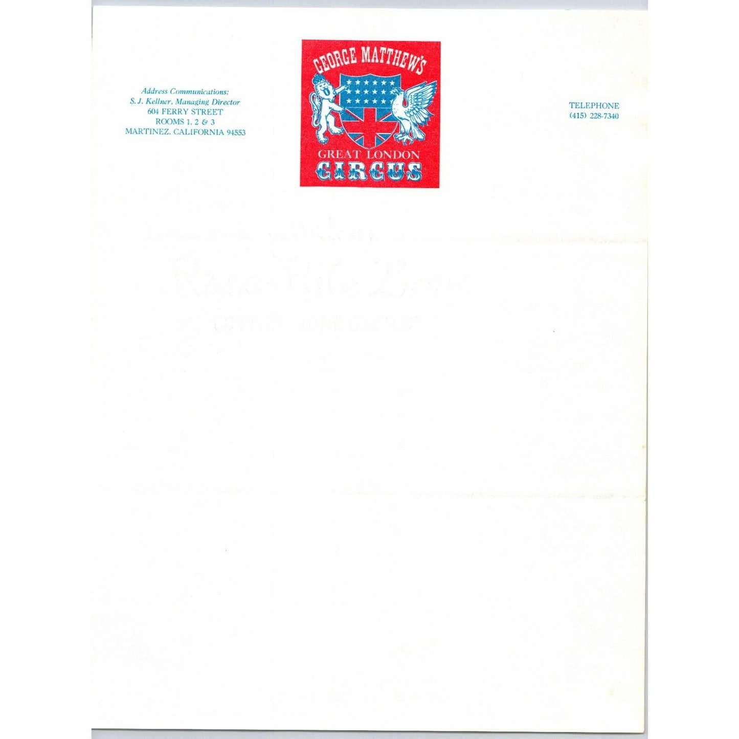 George Matthew's Great London Circus Letterhead Coat of Arms c1972-78