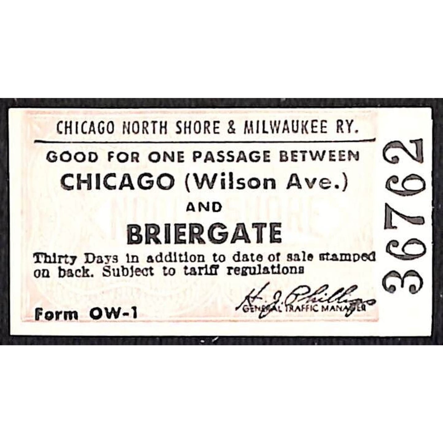 Chicago North Shore & Milwaukee Ry Railroad Ticket Briergate Unused #36762