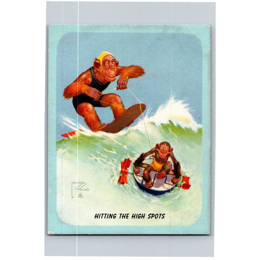 "Hitting the High Spots" Small Funny Ink Blotter c1940's-50's Monkey Surfing