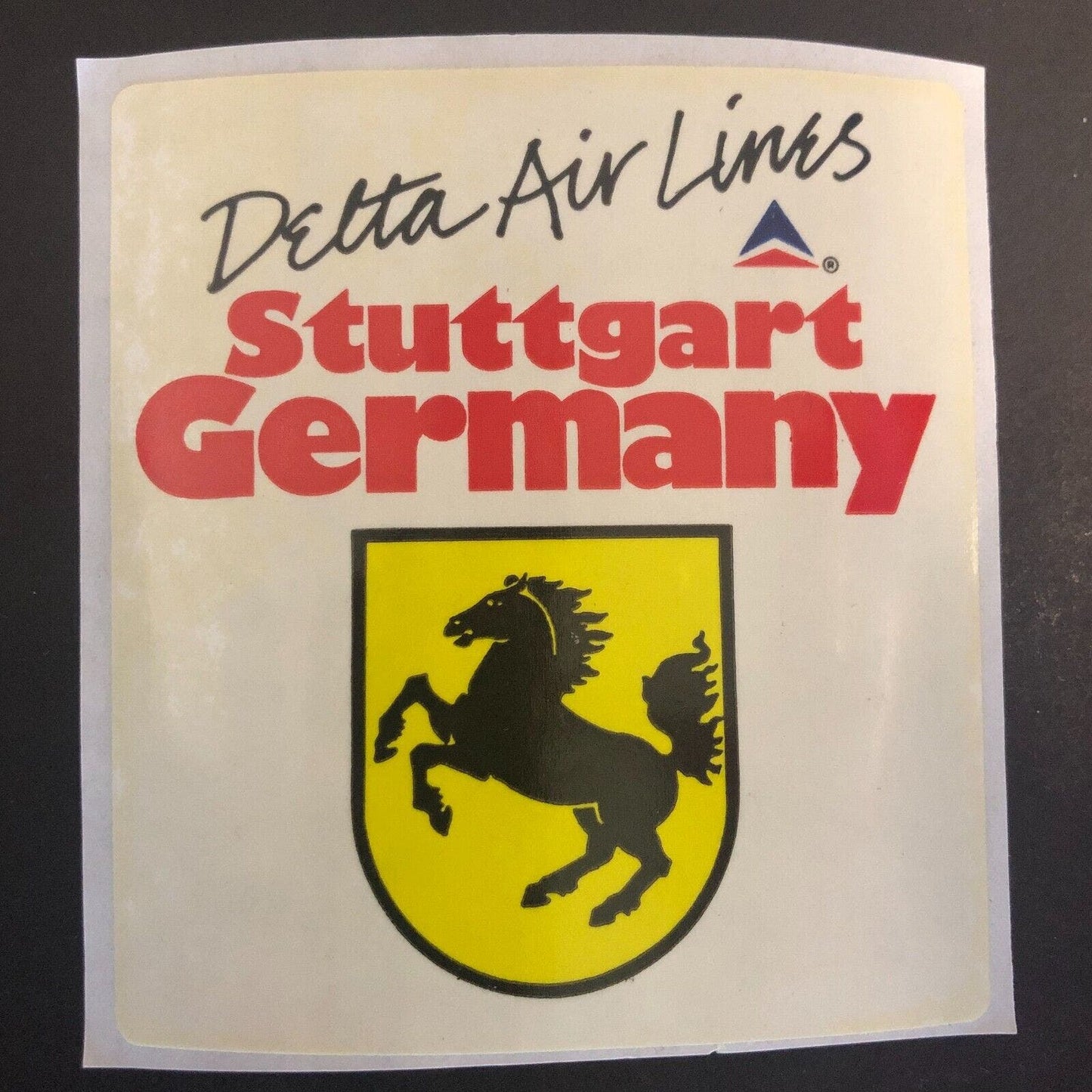Delta Airlines Stuttgart Germany Vinyl Sticker 3" x 3 1/4" VGC