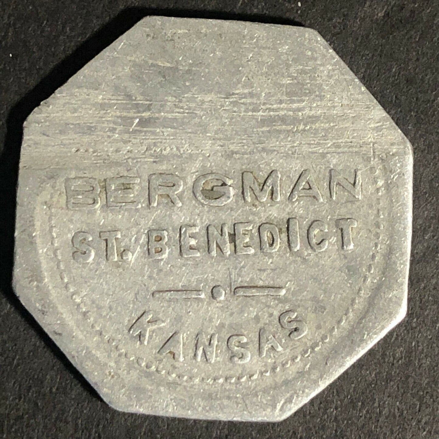 Bergman St. Benedict Kansas G/F 10c In Trade Alum Token 26.9mm Octagon