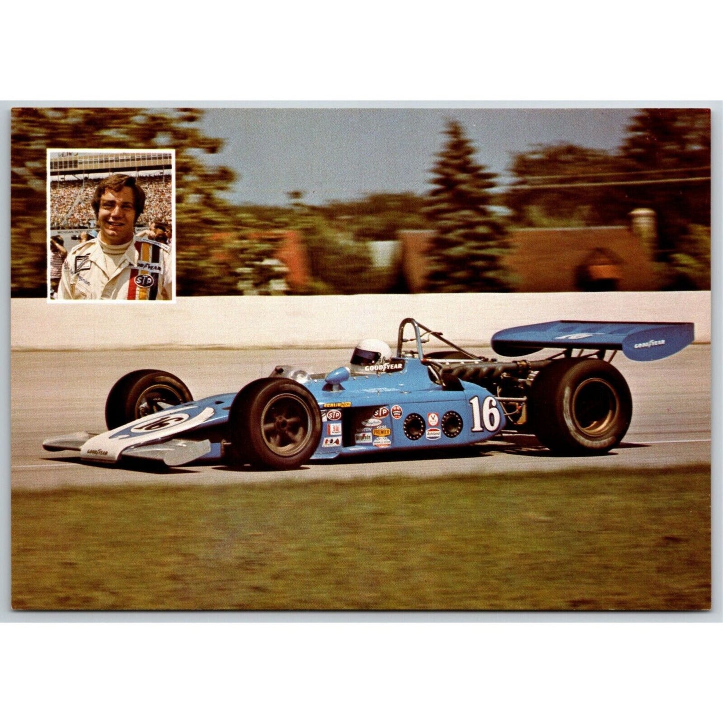 Vintage Oversized Indy 500 Postcard c1977 "Lee Kunzman" 5" x 7" NOS