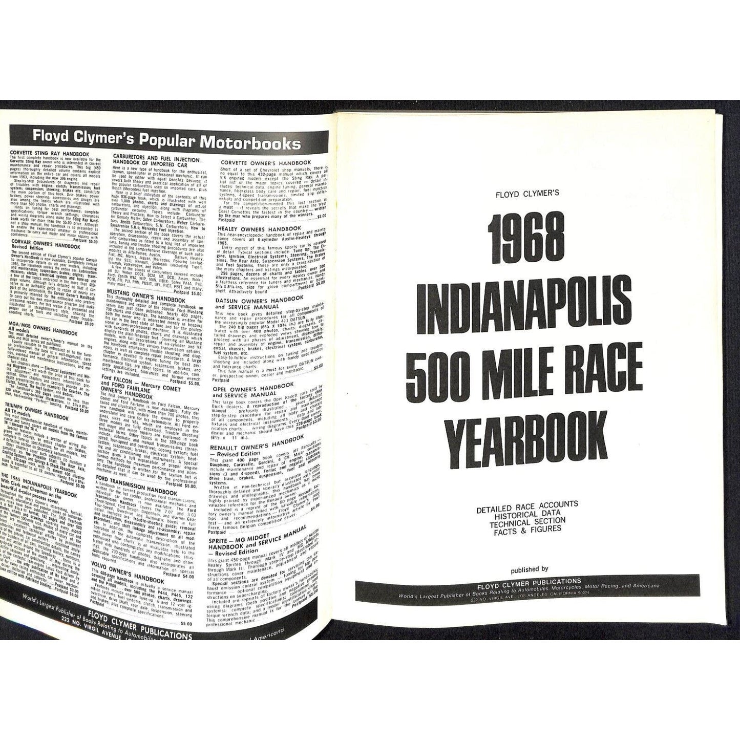 1968 Indy 500 Floyd Clymer's Indianapolis Yearbook IMS 191pp