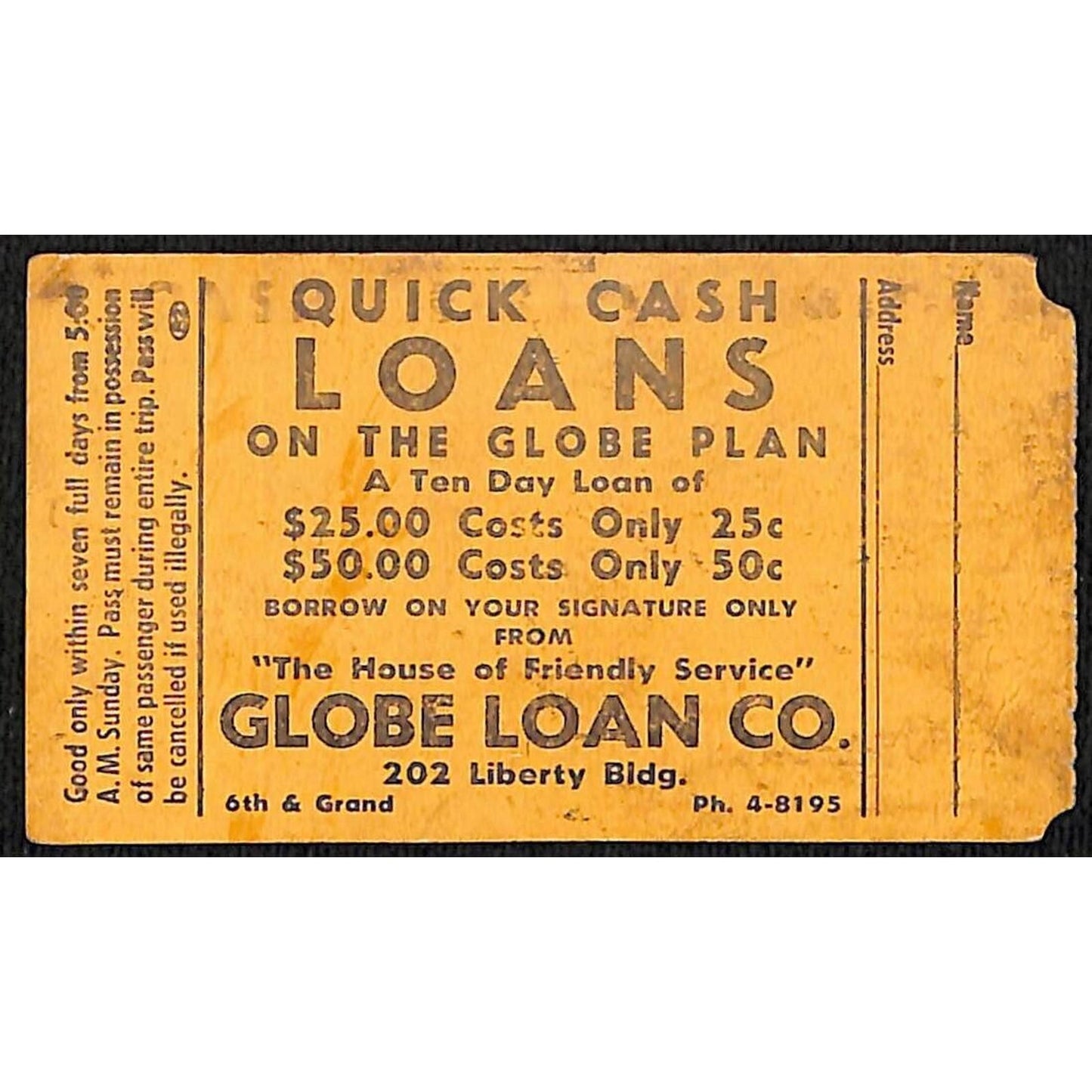 Des Moines Railway May 1948 Weekly Pass / Globe Loan Company #04797