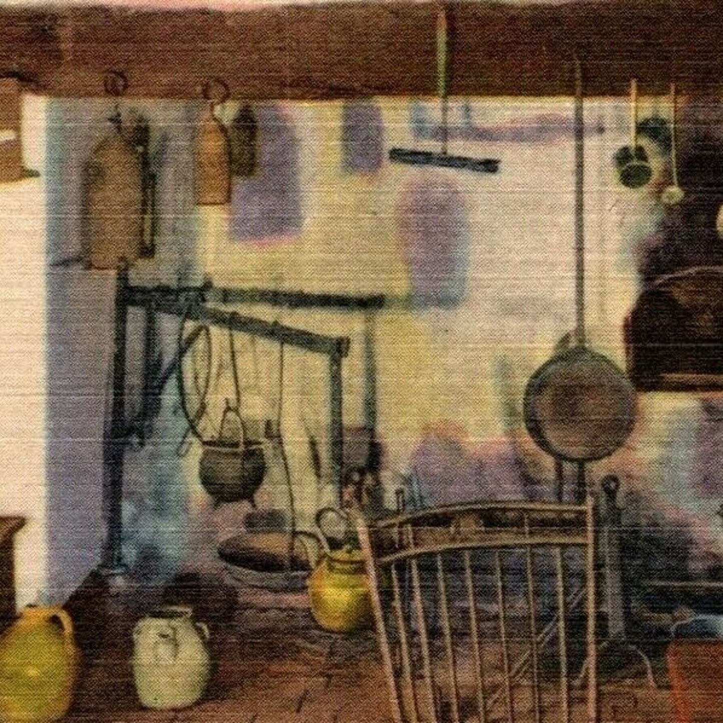 Vintage Linen Postcard Washington's HQ Kitchen Valley Forge, PA UNP VGC