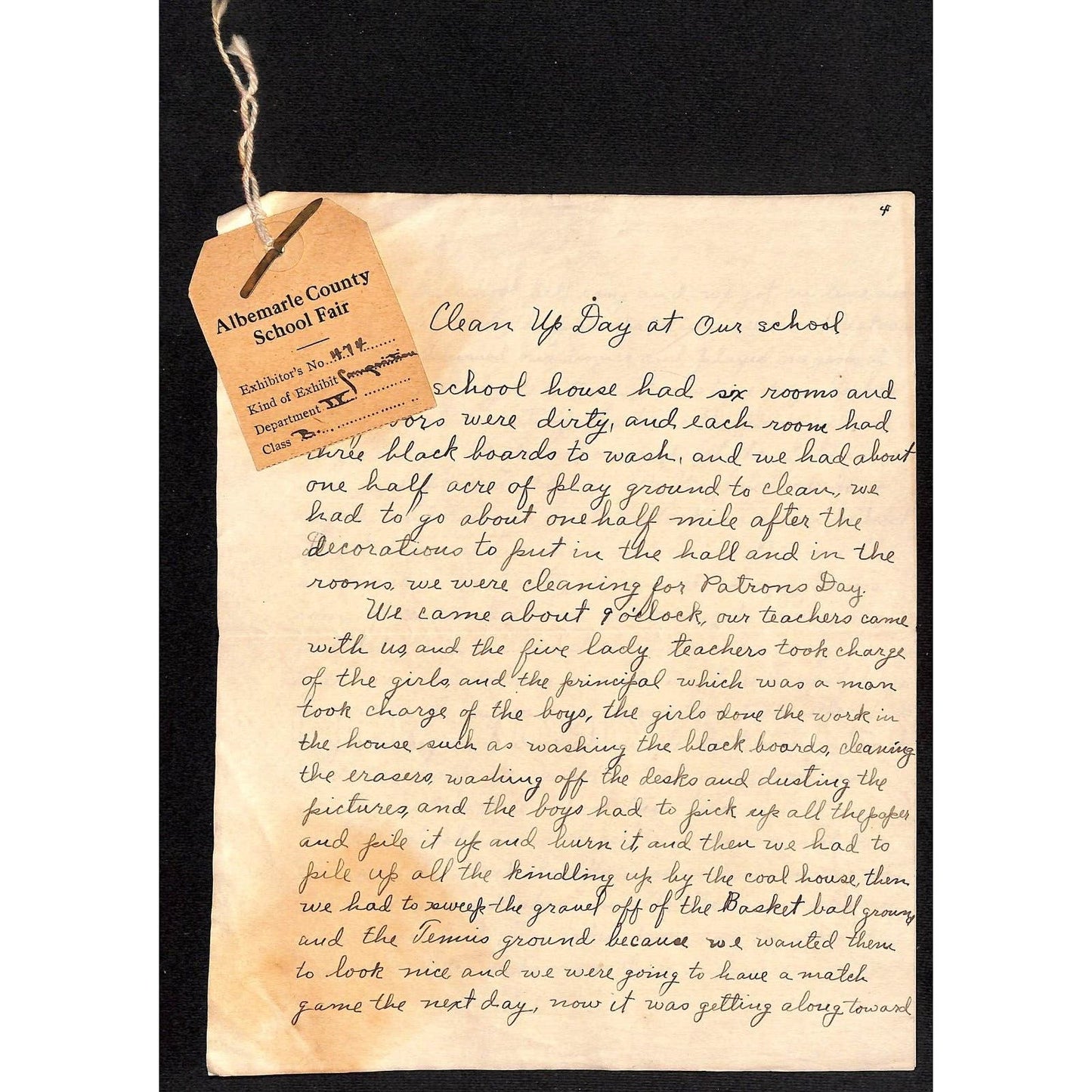 Albemarle County School Fair Student Report "Clean Up Day at Our School" c1930's