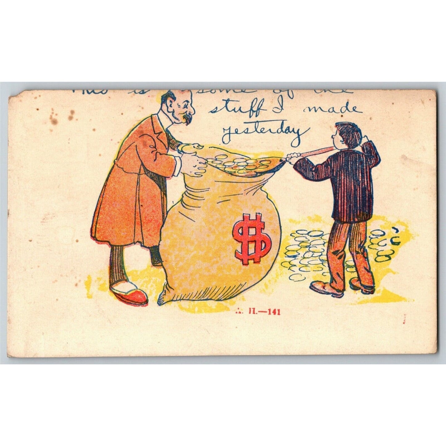 "Some Of The Stuff I Made" c1905 Undivided NP Comic Money bag Humor Postcard