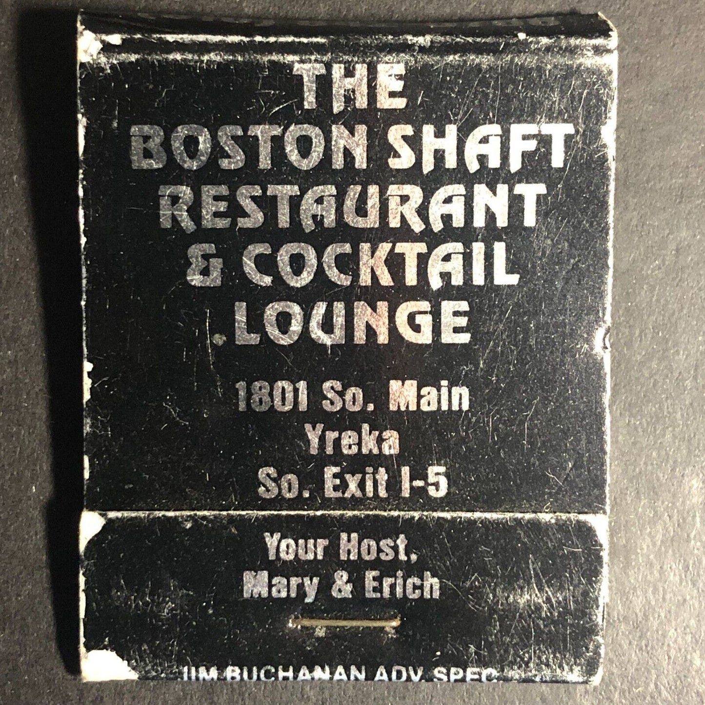 Yreka, CA The Boston Shaft Restaurant Cocktail Lounge Full Matchbook c1975-85