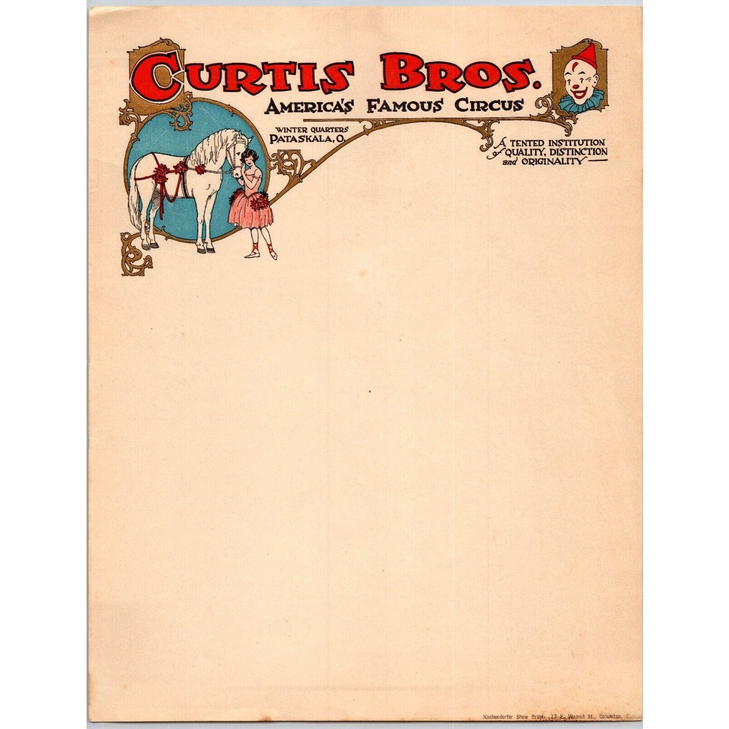 Curtis Bros. America's Famous Circus Letterhead c1930's Scarce