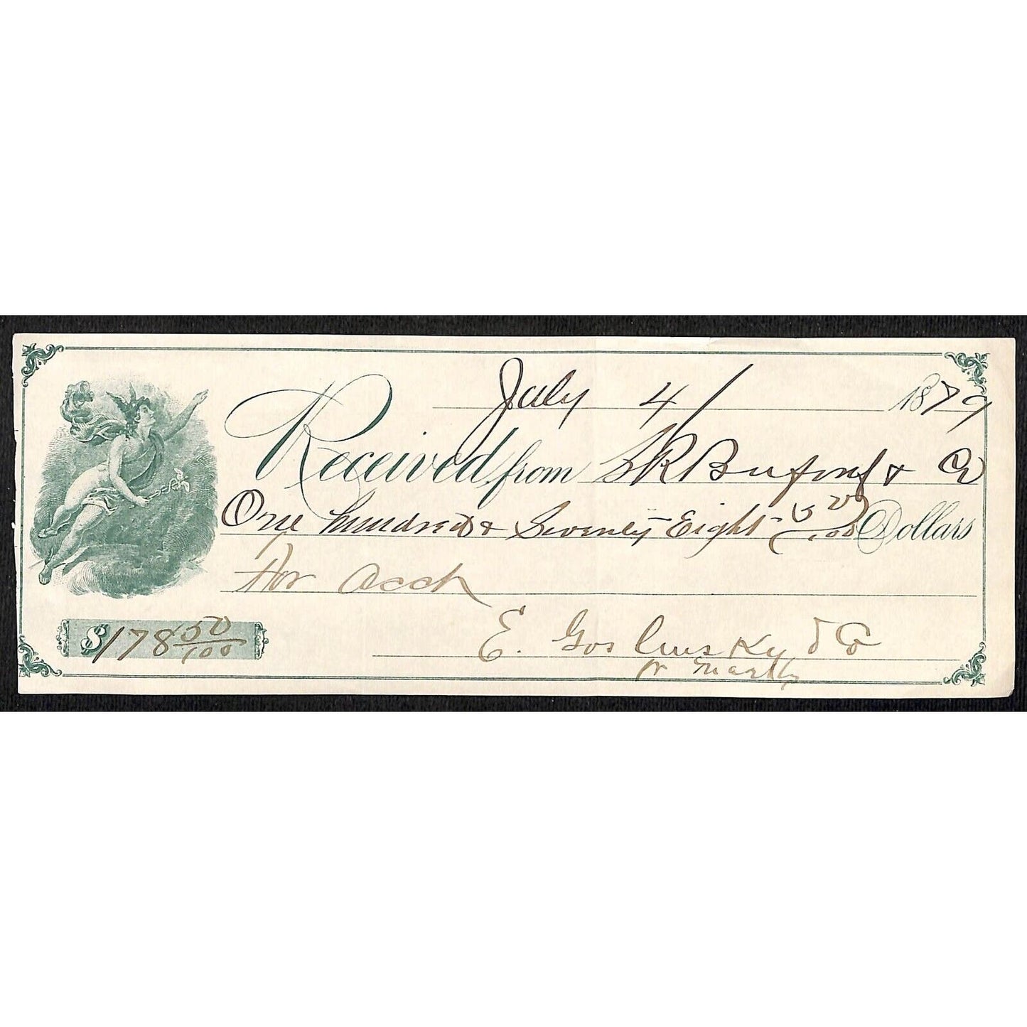 Virginia City Montana S.R. Buford / 1879 $178.50 Payment Receipt