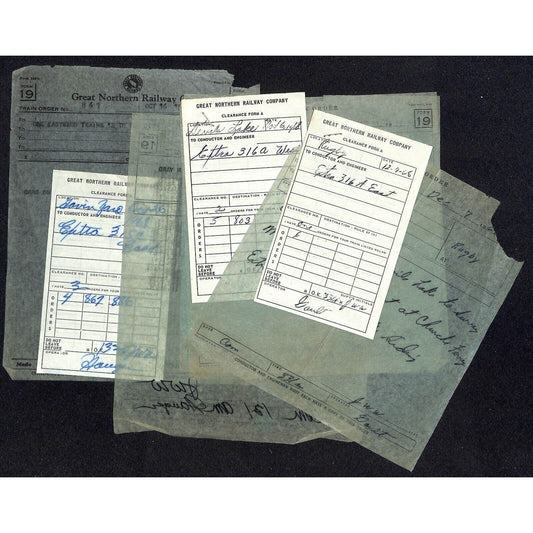 Great Northern Group of 8 Mostly Tissue Paper Train Order Notes 1968 Railroad